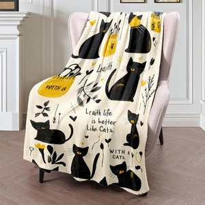 Cartoon Cat Printed Flannel Fleece Blanket Soft Warm Polyester Throw For Sofa Couch Bed Nap Home Decor Fleece Blanket