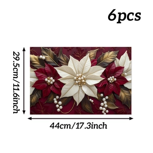 Detail of 6pcs 3D floral poinsettia placemats with pearl accents, size 44x29.5cm