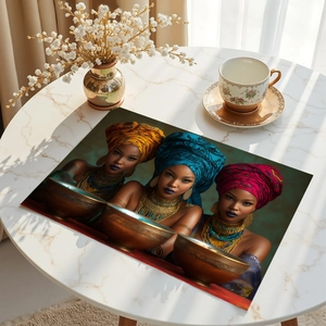 Set de table ethnique femmes africaines sur table en marbre avec service à thé