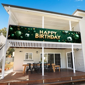 Soccer theme happy birthday banner decoration with gold letters for outdoor sports party