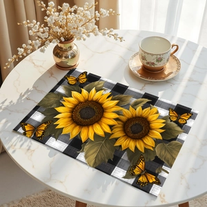 Sunflower and butterfly sunflower placemat with black and white gingham pattern for table decor