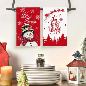 Christmas kitchen hand towels set with festive snowman and reindeer patterns