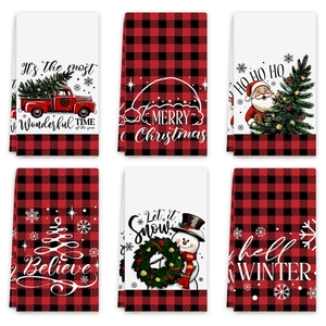 Christmas Hand Towels Buffalo Plaid Collection For Kitchen Bathroom Decor Red Truck Santa Snowman Printed Polyester Towels Xmas Gift