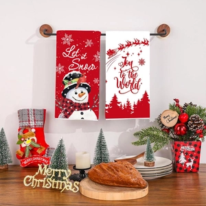 Christmas hand towels set with snowman and reindeer patterns for holiday kitchen decor