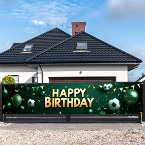 Football Birthday Party Banner Polyester Happy Birthday Backdrop Indoor Outdoor Sports Theme Hanging Sign Yard Decoration