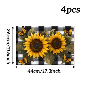 Set of 4 sunflower buffalo plaid placemats showing 44x29.5cm dimensions and detail