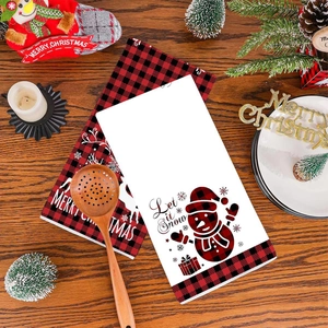 Christmas Kitchen Hand Towels Polyester Gnome Snowman Reindeer Pattern Buffalo Plaid Holiday Decorative Dish Towels For Home Gift