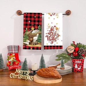 Christmas hand towels with buffalo plaid nativity scene and angel star designs
