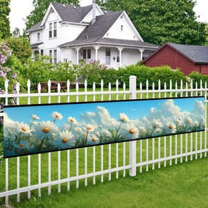 Realistic Daisy Flower Meadow Outdoor Garden Banner Polyester Fence Decoration Backdrop For Backyard Party Patio Wall Decor