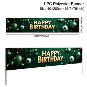 Polyester football birthday banner 40x200cm featuring gold letters and green sports theme