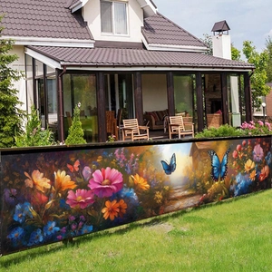 Floral butterfly party banner for garden fence decoration with artistic oil painting style