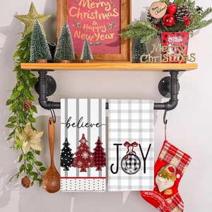 Christmas Hand Towels Decorative Kitchen Tea Towels Polyester Striped Christmas Tree Believe Joy Prints Holiday Party Decor