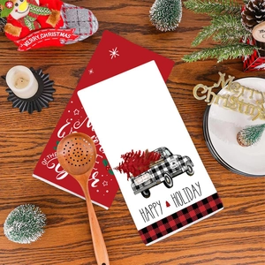 Weihnachts-Küchenhandtuch-Set mit rotem Design und Karomuster-LKW-Motiv