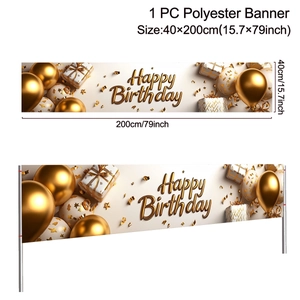 Detail of 40x200cm gold balloon Happy Birthday banner with gift box and ribbon design