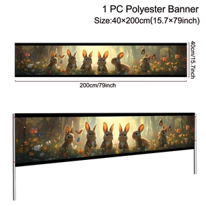 Detailliertes 40x200cm Polyester-Hasen-Partybanner mit genauen Maßangaben im Bild