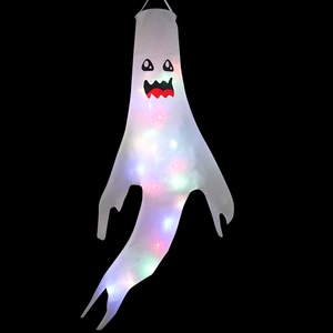 Leuchtende Halloween-Geist-Windsäcke mit bunten LED-Lichtern und gruseligen Gesichtern