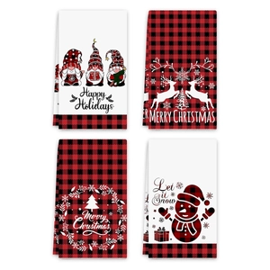 Set of 4 Christmas hand towels featuring reindeer, snowman, and gnome holiday patterns