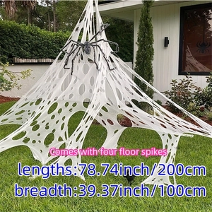 Halloween spider web outdoor decoration with four floor spikes for yard setup