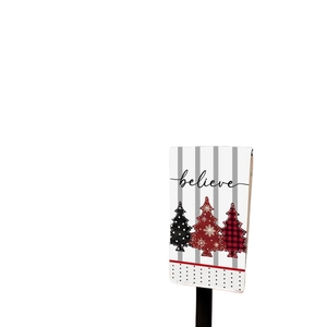 Christmas tree hanging flag with grey stripes and red buffalo plaid patterns