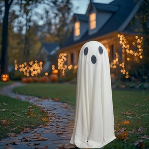 Tall glowing Halloween ghost outdoor hanging decoration with spooky white fabric for yard party
