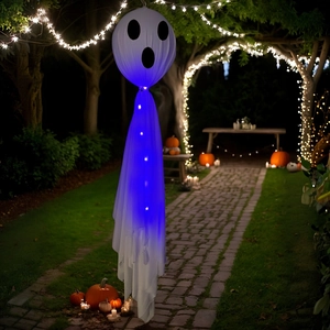 Hanging Halloween ghost decoration with blue LED lights for outdoor garden party decor