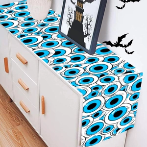 Blue evil eye pattern table runner for Halloween party and home dining decor