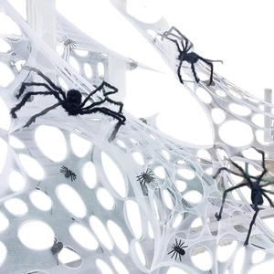 2025 Halloween outdoor white spider web decoration with various black plastic spiders