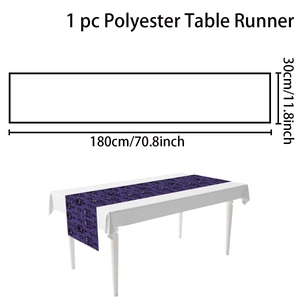 Detailed dimensions of purple Halloween table runner with black vintage pattern