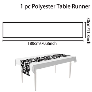 Polyester table runner with black and grey skull print for Halloween party decor