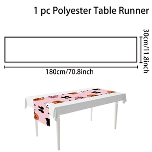 Pink Halloween table runner with pumpkins and ghosts, dimensions 180cm by 30cm