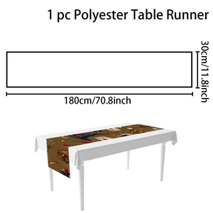 Detail view of vintage magic themed table runner showing the 180cm by 30cm size dimensions