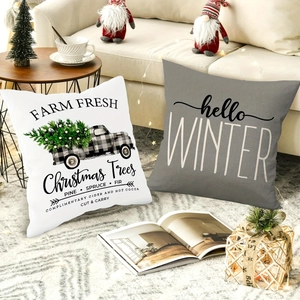 Christmas Throw Pillow Covers Hello Winter Merry Christmas Decorative Pillowcase Farmhouse Truck Tree Cotton Linen Cushion Cover
