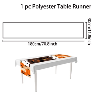 Detailed size chart for 180cm Halloween table runner with pumpkins and ghosts