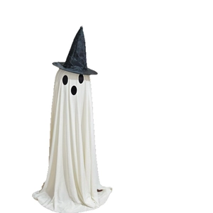 Halloween white ghost hanging decoration with black wizard hat and glowing lights feature