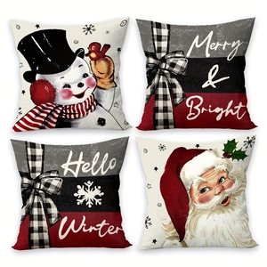 Set of 4 Christmas pillow covers featuring Santa Claus, snowmen and festive patterns