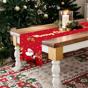 Festive Santa Merry Christmas table runner 180x35cm for holiday home decoration