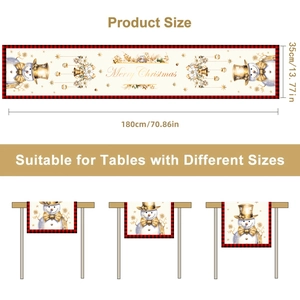 Christmas snowman table runner with red plaid border and Merry Christmas text 35x180cm
