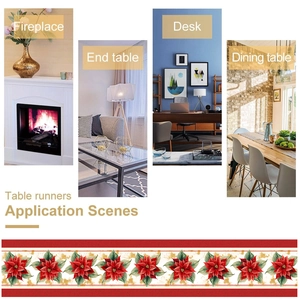 Chemin de table de Noël avec motifs de poinsettias rouges et de feuilles vertes
