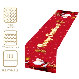Red Merry Christmas table runner with Santa Claus and high density fabric design
