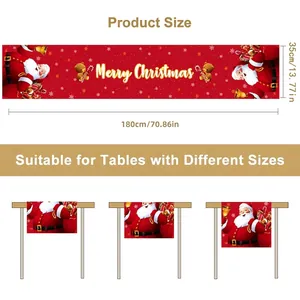 Christmas table runner 180x35cm with Santa Claus and size guide on white background