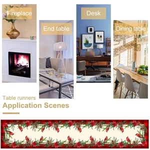 Christmas table runner with cardinals and poinsettias for festive holiday home decoration