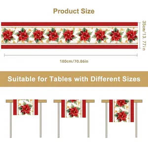 Chemin de table de Noël 180x35cm avec motifs de poinsettia et guide de tailles
