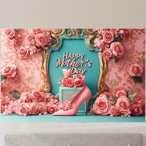 Pink high heel banner with 3D flower decoration for Mother's Day floral backdrop