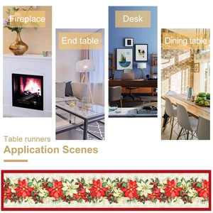 Christmas Poinsettia Table Runner 180x35cm for festive holiday dining table decor