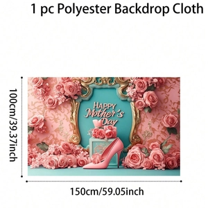 Pink Mother's Day backdrop with roses and high heels for party decoration, 150x100cm