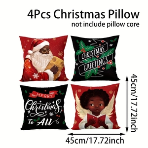Set di 4 federe natalizie con Babbo Natale e Angelo, dimensioni 45x45 cm