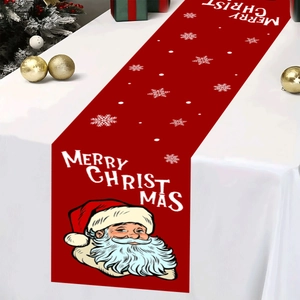 Runner da tavola natalizio rosso 180x35cm con stampa di Babbo Natale e fiocchi di neve