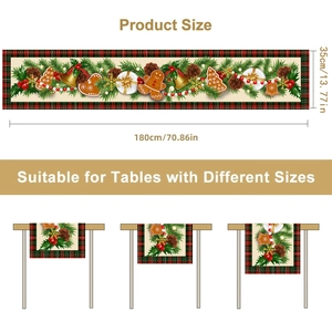 Christmas table runner with gingerbread man and plaid design, size 35x180cm