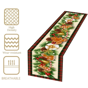 Christmas table runner with gingerbread man pattern and high density breathable fabric