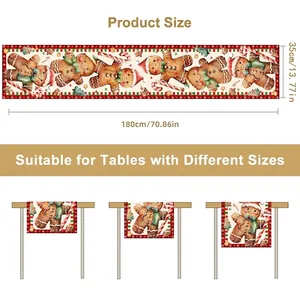 Christmas table runner with gingerbread man patterns, sized 35x180cm for festive decor